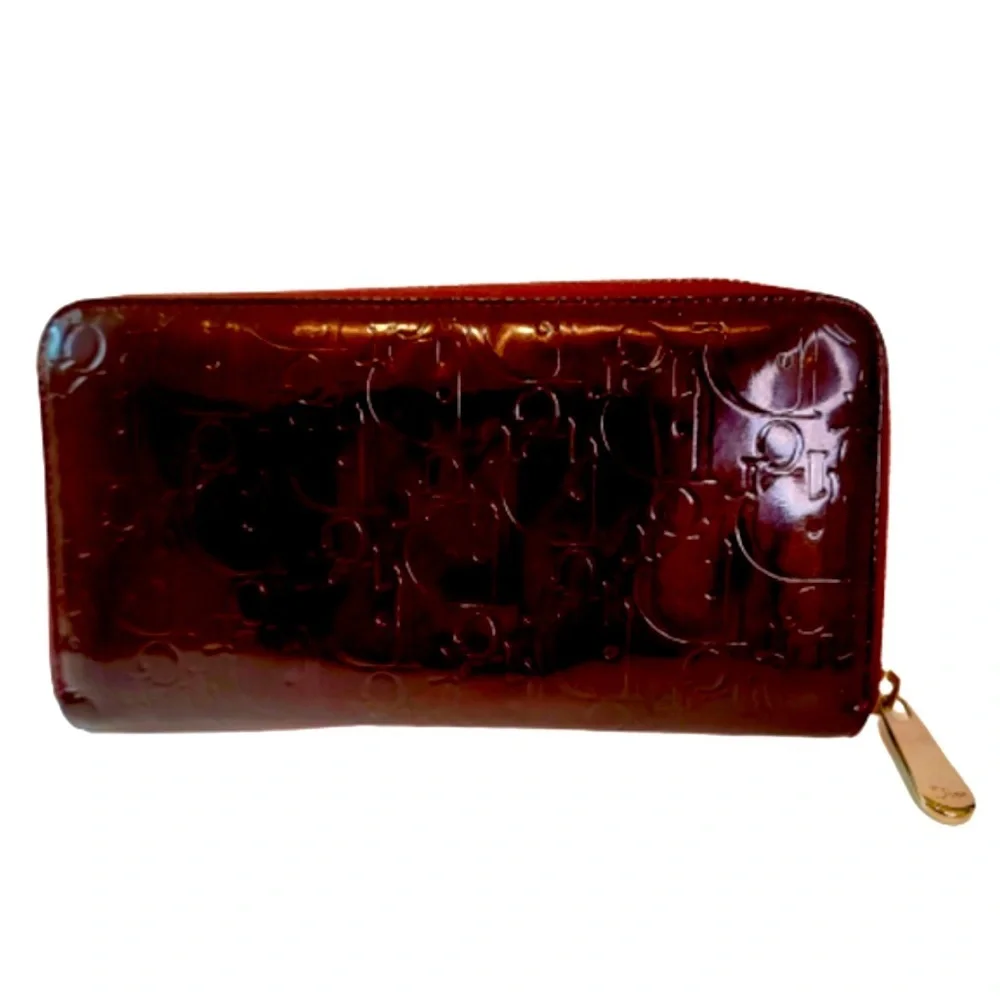 Christian Dior Bordeaux Trotter Patent Leather Long Zippy Wallet